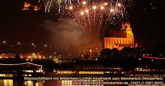 Boat cruise Rhine River Lights with Golden wine autumn and Swimming October festival on board