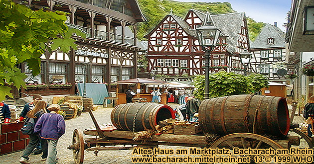 Bacharach on the Rhine River, old house on the historical market place