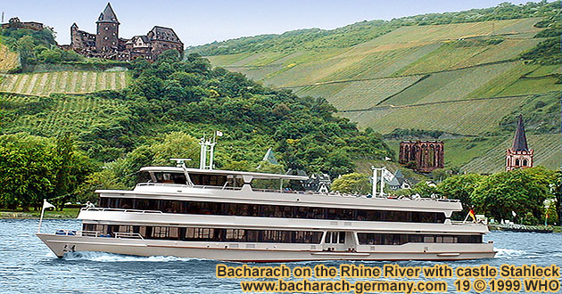 Boat crusie on the Rhine River with castle Stahleck near Bacharach